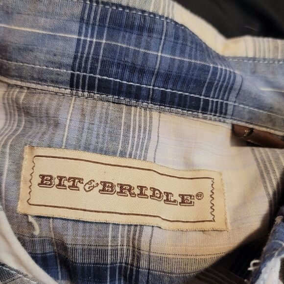 Bit & Bridle Blue Plaid Pearl Snap Button Down Long Sleeve Western Shirt Size XL - Picture 5 of 10